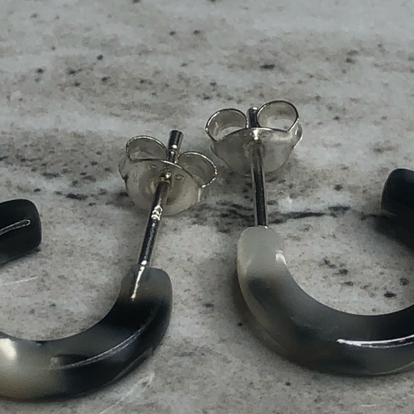 925 Sterling Silver Acrylic Half Hoop Earrings - Picture 5 of 8